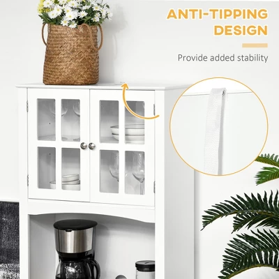 HOMCOM 67" Modern Buffet With Hutch, Louvered Kitchen Pantry Microwave Cabinet With Framed Glass Doors And 2 Drawers, White 4 HOMCOM 67" Modern Buffet With Hutch, Louvered Kitchen Pantry Microwave Cabinet With Framed Glass Doors And 2 Drawers, White - Image 4