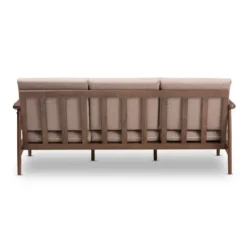Venza Mid-Modern Walnut Wood Fabric Upholstered 3 Seater Sofa Light Brown - Baxton Studio -Furniture Series Store GUEST cd283f87 f375 4425 920e 531e27756a5b