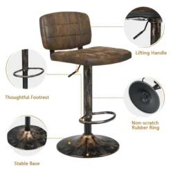 Costway Set Of 4 Adjustable Bar Stools Swivel Bar Chairs W/Backrest Retro Brown -Furniture Series Store GUEST cdc44d74 b734 4c98 8aef df5fe0f45655