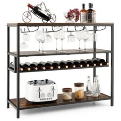 Costway Rustic Wine Rack Table 13 Bottles Wine Bar Cabinet Freestanding With Glass Holder -Furniture Series Store GUEST ce7643b7 efb5 4744 826a bbf61426bfc3