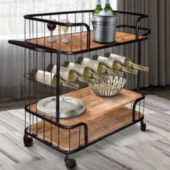 2 Shelves And Metal Frame Bar Cart With Wooden Top Black/Brown - The Urban Port 7 2 Shelves And Metal Frame Bar Cart With Wooden Top Black/Brown - The Urban Port -Furniture Series Store GUEST d426a312 e912 4021 a554 ab7b41a0eb80