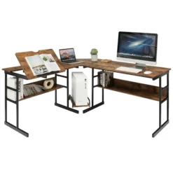 Costway L-Shaped Computer Desk Drafting Table Workstation W/ Tiltable Tabletop -Furniture Series Store GUEST d46fb2c2 9761 417e 9173 3e747529f7c8
