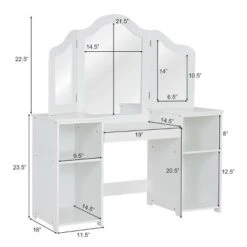 Costway Vanity Table Set Makeup Dressing Kids Girls Study Table Tri Folding Mirror -Furniture Series Store GUEST d4a4a1eb 9f87 440f 9924 384efe113242