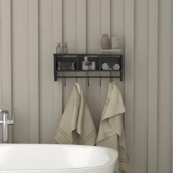 Emma And Oliver Rustic Country Wall Mounted Shelf With 5 Adjustable Sliding Hooks And Three Wire Storage Baskets 16 Emma And Oliver Rustic Country Wall Mounted Shelf With 5 Adjustable Sliding Hooks And Three Wire Storage Baskets -Furniture Series Store GUEST d6031d16 bd73 44e2 97c9 28fda2b0b7c2