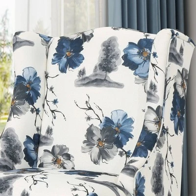 Toddman High-Back Club Chair Floral Print Blue - Christopher Knight Home 2 Toddman High-Back Club Chair Floral Print Blue - Christopher Knight Home - Image 2