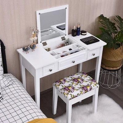 Costway Vanity Dressing Table Flip Top 7 Compartments Makeup Desk 3 Costway Vanity Dressing Table Flip Top 7 Compartments Makeup Desk - Image 3
