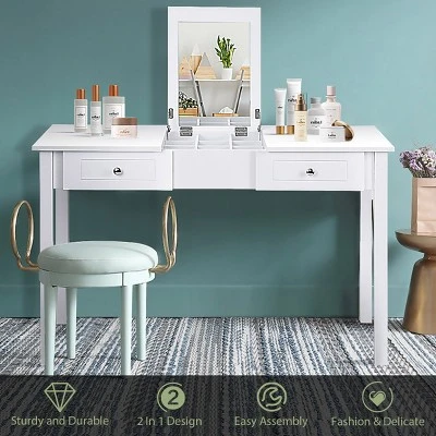 Costway Vanity Table Dressing Table Flip Top Desk Furniture White 7 Costway Vanity Table Dressing Table Flip Top Desk Furniture White - Image 7