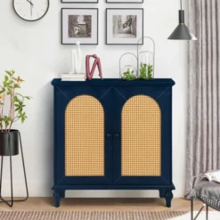 Jamie 31.5" W Rattan Doors Multi-functional Storage Antique Accent Cabinets With Adjustable Inner Shelf And Pine Legs-Maison Boucle -Furniture Series Store GUEST d8642a2a f52c 4dbd 9b77 1aec61d45523
