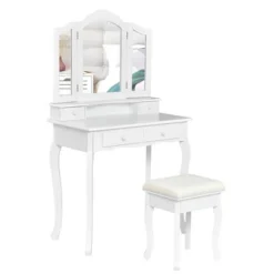 Costway Vanity Makeup Dressing Table Stool 4 Jewelry Wood Desk White -Furniture Series Store GUEST d8f76565 b34e 4a93 96f5 4551979763a8