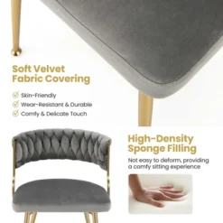 Costway Velvet Dining Chair Set Of 2 Upholstered Modern Accent Chair With Woven Back Grey/White -Furniture Series Store GUEST d9a1e8a6 7124 44af 91b0 b9c364962640