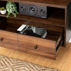 Modern Vinyl Record Player Storage TV Stand For TVs Up To 65" Dark Walnut - Saracina Home -Furniture Series Store GUEST da3c3527 13f3 4543 9538 6f78de8aa248