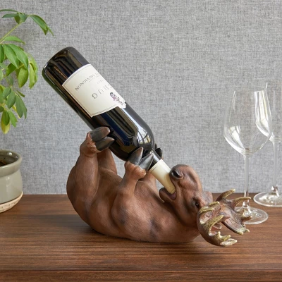 True Mischievous Moose Polyresin Wine Bottle Holder Set Of 1, Brown, Holds 1 Standard Wine Bottle, Brown Finish 3 True Mischievous Moose Polyresin Wine Bottle Holder Set Of 1, Brown, Holds 1 Standard Wine Bottle, Brown Finish - Image 3