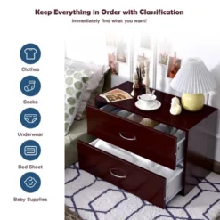 Costway 2-Drawer Dresser Horiztonal Organizer W/Handle Wood End Table Nightstand -Furniture Series Store GUEST dddc41f2 8138 43d7 acf3 c568c78fe99b