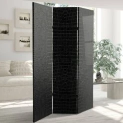 6" Double Sided Crocodile Print Canvas Room Divider Black - Oriental Furniture -Furniture Series Store GUEST ded334c3 f1dd 40f0 b39d d4bf3b4553c0