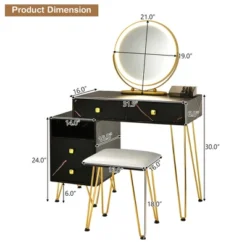Costway Vanity Table Stool Set Dimmer LED Mirror Large Storage Cabinet Drawer Walnut BlackBrownWhite -Furniture Series Store GUEST df7d1ace 7630 4c3e b80a ae5df5d7aa4d