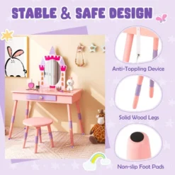 Costway Kids Vanity Set Princess Makeup Pretend Play Dressing Mirror Castle Girls Pink -Furniture Series Store GUEST e0b8bc8b c9ac 4700 8ffb 802f4e83f312