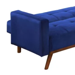76" Tanitha Sofa Blue Velvet/Natural Finish - Acme Furniture -Furniture Series Store GUEST e0c6d1cc 34cc 420b a2bb 1200ae1e3237