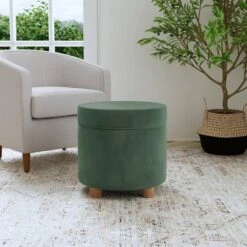 Round Storage Ottoman Loden Green Velvet - HomePop -Furniture Series Store GUEST e0e7485f f59e 4204 b57e db5e6d1d8525