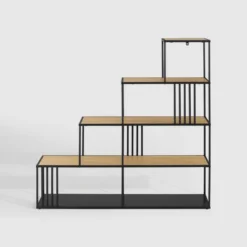55.5" Modern 4 Shelf With Metal Bar Room Divider Bookcase Coastal Oak/Black - Saracina Home -Furniture Series Store GUEST e2b6c1ac 89cc 4599 81cf 4c065be0aa23