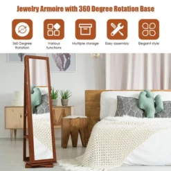 Costway 360degree Rotatable Jewelry Cabinet 2-in-1 Lockable Mirrored Organizer -Furniture Series Store GUEST e31daade 0ef0 43f2 87ba 13b46742cf54