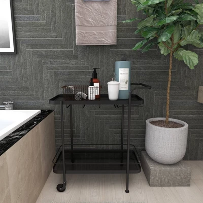 Contemporary Metal Bar Cart Black - Olivia & May 14 Contemporary Metal Bar Cart Black - Olivia & May - Image 14