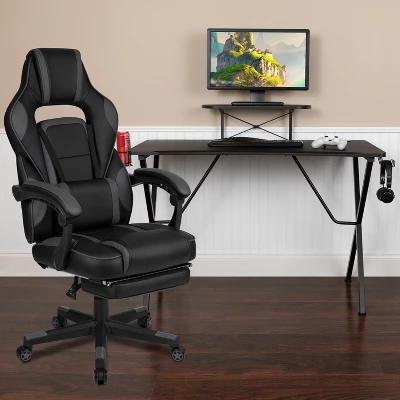 Flash Furniture Gaming Desk With Cup Holder/Headphone Hook/Monitor Stand & Reclining Back/Arms Gaming Chair With Footrest 1 Flash Furniture Gaming Desk With Cup Holder/Headphone Hook/Monitor Stand & Reclining Back/Arms Gaming Chair With Footrest