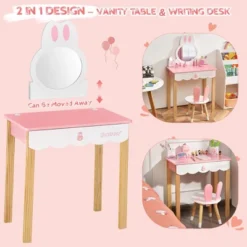 Costway Kids Vanity Set Rabbit Makeup Dressing Table Chair Set W/ Mirror Drawer WhitePink -Furniture Series Store GUEST e380914b 67be 4538 8635 8a3bc90f5faf