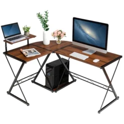 Costway 58'' X 44'' L-Shaped Computer Gaming Desk W/ Monitor Stand & Host Tray Home Office -Furniture Series Store GUEST e3e80981 44ed 4fda 9f31 03e4b3950bd3