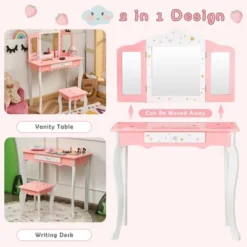 Costway Kids Vanity Princess Makeup Dressing Table Chair Set W/ Tri-folding Mirror 14 Costway Kids Vanity Princess Makeup Dressing Table Chair Set W/ Tri-folding Mirror -Furniture Series Store GUEST e46f0f5b efe1 4c8b 9632 e9426e1fc6de