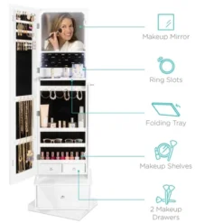 Best Choice Products 360 Swivel Standing Mirrored Jewelry Cabinet, LED-Lit Makeup Organizer W/ Mirror - White -Furniture Series Store GUEST e6c4c665 5997 4909 90e1 bfe4b41b25f1