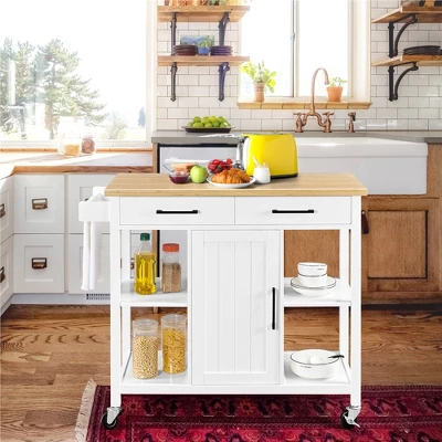 Yaheetech Mobile Kitchen Island Kitchen Trolley Cart With Adjustable Shelves White 1 Yaheetech Mobile Kitchen Island Kitchen Trolley Cart With Adjustable Shelves White