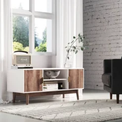 43" Wesley Wood Mid Century 2 Door TV Cabinet For TVs Up To 59" White Warm/Reclaimed Oak - Nathan James -Furniture Series Store GUEST e8c35187 36fe 434e 8545 706f9a29559d