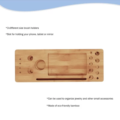 Makeup Station - Eco-Friendly Compact Modern Natural Bamboo Skincare Cosmetic And Vanity Organizer For Bedroom, Bathroom, Or Dorm By Hastings Home 2 Makeup Station - Eco-Friendly Compact Modern Natural Bamboo Skincare Cosmetic And Vanity Organizer For Bedroom, Bathroom, Or Dorm By Hastings Home - Image 2