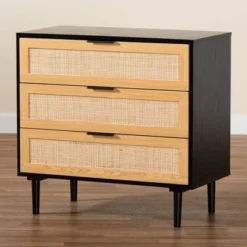 Maureen Wood And Rattan 3 Drawer Dresser Espresso/Natural Brown - Baxton Studio -Furniture Series Store GUEST ea028d60 9045 4376 8fde 39c28ae69722