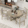 5 PCS Round Extendable Dining Table Set With Butterfly Leaf And 4 Upholstered Dining Armchairs-ModernLuxe