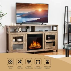 Costway 58'' Fireplace TV Stand W/18'' 1500W Electric Fireplace Up To 65'' Grey -Furniture Series Store GUEST ecaa2a6d 38f8 4fed 909f 62ef2c73ff8b
