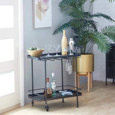 Contemporary Metal Bar Cart Black - Olivia & May 20 Contemporary Metal Bar Cart Black - Olivia & May - Image 20