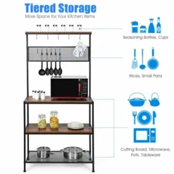 Costway 4-Tier Kitchen Bakers Rack Microwave Oven Stand Industrial W/Hooks & Mesh Panel -Furniture Series Store GUEST ed35ca41 3dd7 4da4 820f 61ae2b2c1870