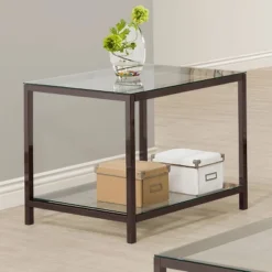 Trini End Table With Glass Top And Shelf Black Nickel - Coaster
