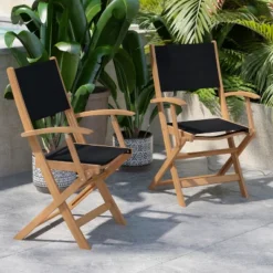 Flash Furniture 2PK All-Weather Acacia Wood And Mesh Folding Bistro Armchairs - Natural/Black -Furniture Series Store GUEST ede39cce 3650 4925 886b 977b0a1c586d