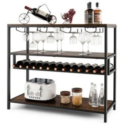Costway Rustic Wine Rack Table 13 Bottles Wine Bar Cabinet Freestanding With Glass Holder -Furniture Series Store GUEST ee7a2125 cff4 4077 b285 12049af48590