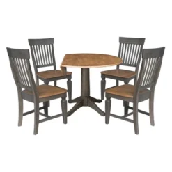 42" Round Dual Drop Leaf Dining Table With 4 Slat Back Chairs Hickory/Washed Coal - International Concepts -Furniture Series Store GUEST ee8a418a 8394 4c44 a749 f7982a4a4cbf