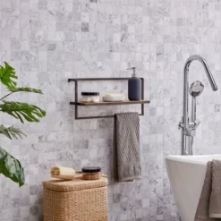 17" X 7.9" Floating Industrial Wood Wall Shelf With Metal Towel Bar Black - Danya B. -Furniture Series Store GUEST ee8c7971 3faf 4aaa a74e 73056ae42fb2