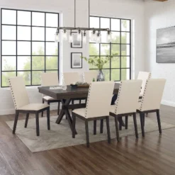 9pc Hayden Extendable Dining Set With 8 Upholstered Chairs Slate - Crosley