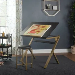 2pc Stellar Drawing Table With 36" Adjustable Top With Stool Set Black/Gold - Studio Designs -Furniture Series Store GUEST f04d874f 9fe4 4ee2 94ff 73c77c3c6e1d