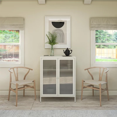 RealRooms Shadwick 2 Door Storage Cabinet-Fluted Glass Metal Locker 2 RealRooms Shadwick 2 Door Storage Cabinet-Fluted Glass Metal Locker - Image 2