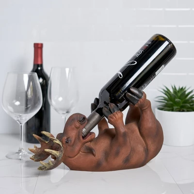 True Mischievous Moose Polyresin Wine Bottle Holder Set Of 1, Brown, Holds 1 Standard Wine Bottle, Brown Finish 1 True Mischievous Moose Polyresin Wine Bottle Holder Set Of 1, Brown, Holds 1 Standard Wine Bottle, Brown Finish