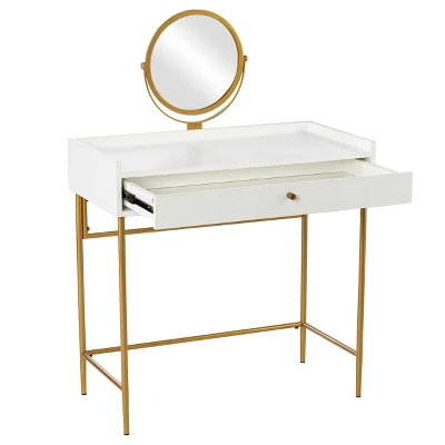 Randburg Vanity Table With Mirror White/Gold - Aiden Lane 9 Randburg Vanity Table With Mirror White/Gold - Aiden Lane - Image 9