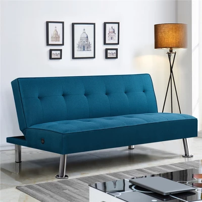Yaheetech Modern Fabric Convertible Futon Sofa Bed With USB Ports 1 Yaheetech Modern Fabric Convertible Futon Sofa Bed With USB Ports