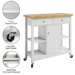 Kitchen Island With Drawers – Rolling Cart With Locking Casters – Use As Coffee Bar, Microwave Stand, Or Shelves For Storage By Lavish Home (White) -Furniture Series Store GUEST f46e7fd4 7a7f 4f7a 81ce b9936d3c4161